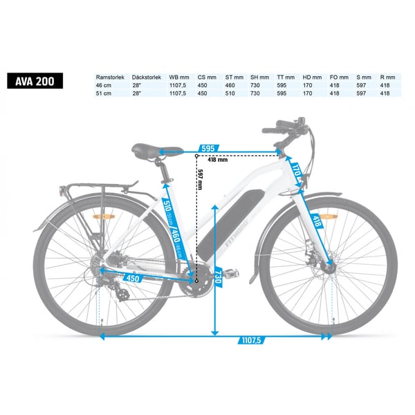 FitNord Ava 200 Elcykel, vit (540 Wh batteri)  med ytterligare ett års garanti