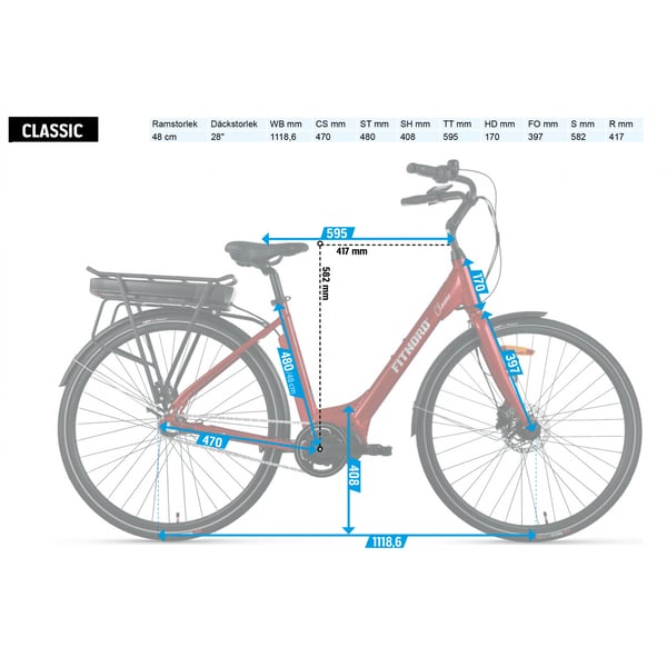 FitNord Classic 500 Elcykel, röd (612 Wh högkapacitetsbatteri)