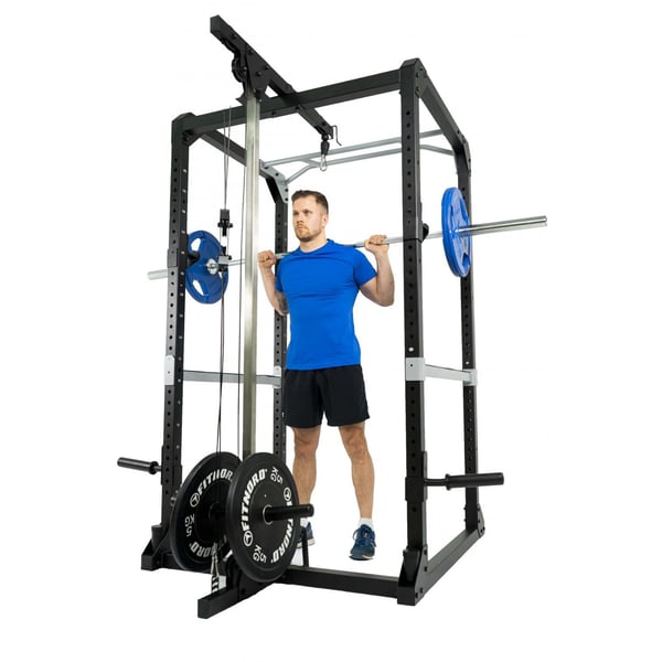 FitNord Power Rack Squat bur med övre och nedre dragstation