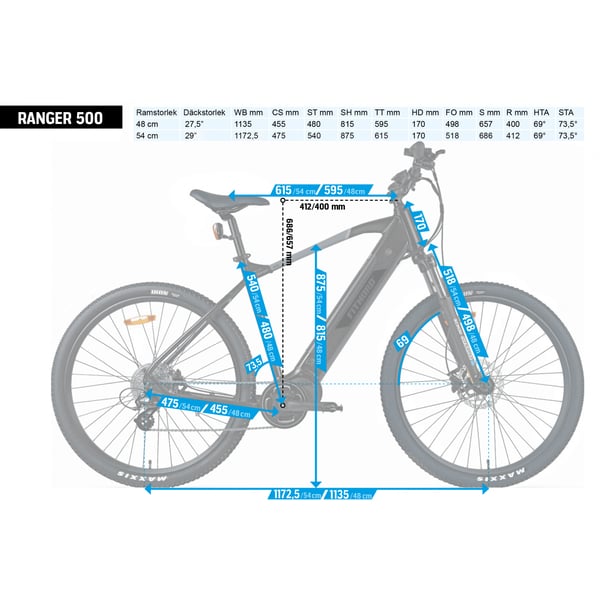 FitNord Ranger 500 Elmountainbike (612 Wh batteri)