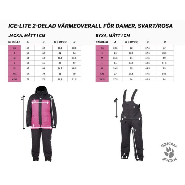 Snow Fox ICE-LITE 2-delad värmeoverall för damer, svart/rosa