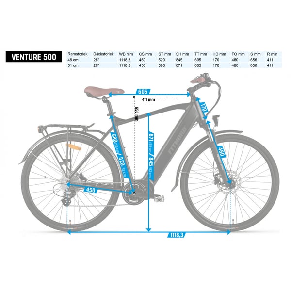 FitNord Venture 500 Elcykel, Svart (612 Wh batteri)